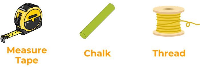 Tape measure, string line and chalk - the traditional manual layout toolkit.